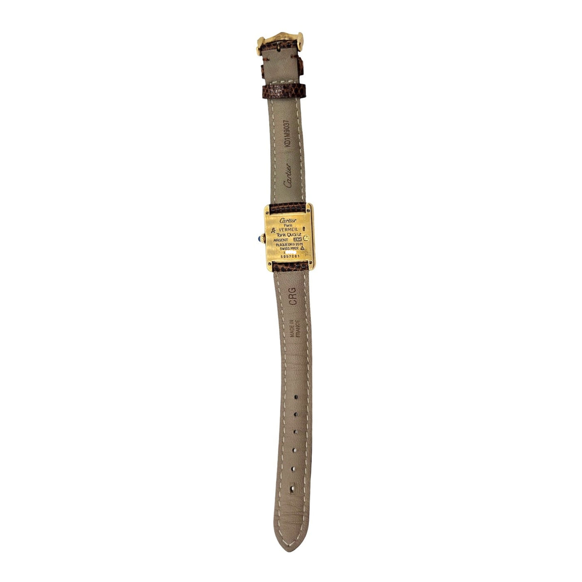 Cartier Must De Cartier Vermeil Tank Quartz Argent 925 Brown Leather Strap 5057001