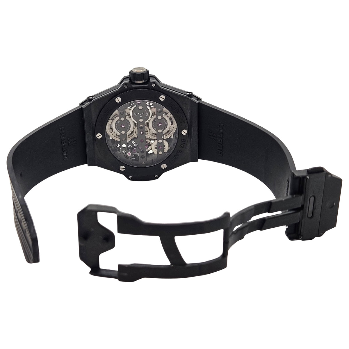 Hublot Big Bang MECA-10 Black Magic Manual Winding Skeleton Black Ceramic and Black-plated Titanium Black Rubber Strap 414.CI.1123.RX
