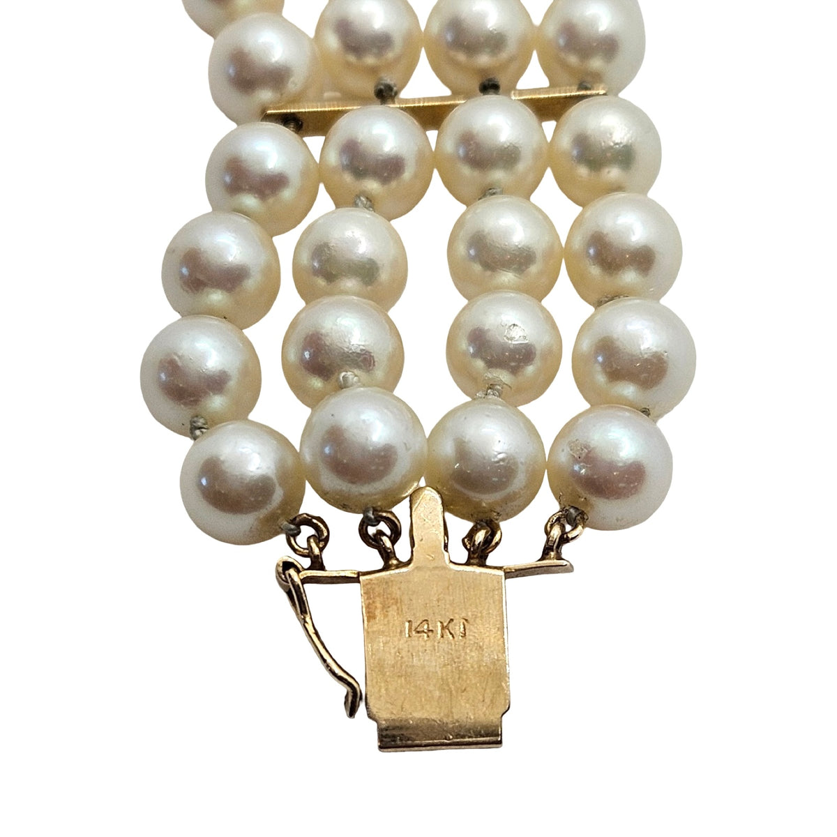 Estate Jewelry 14K Yellow Gold 4-Strand Round Pearl Bracelet with Fancy Gemstone Clasp
