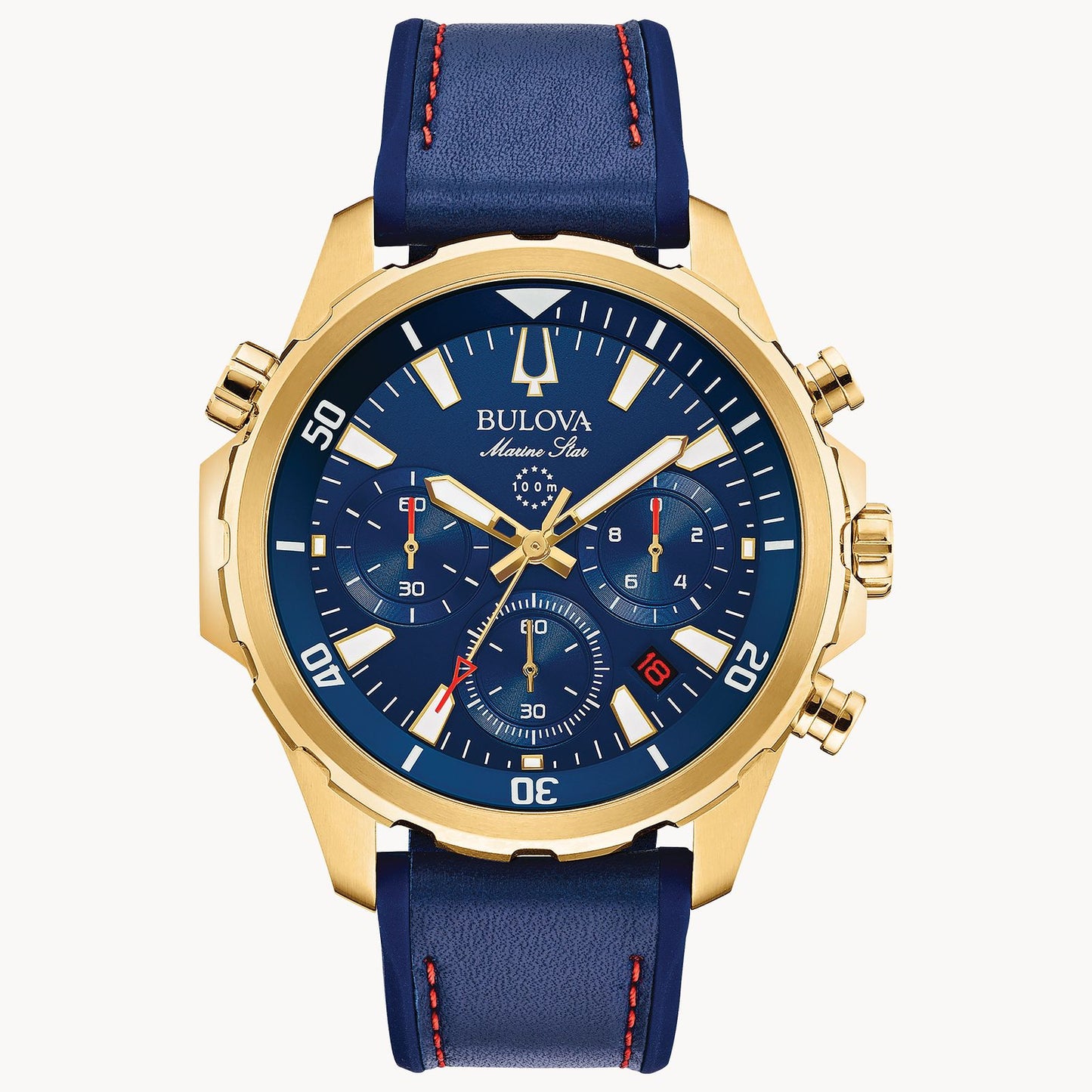 Bulova Marine Star Men's Gold Case Blue Dial Blue Strap 97B168