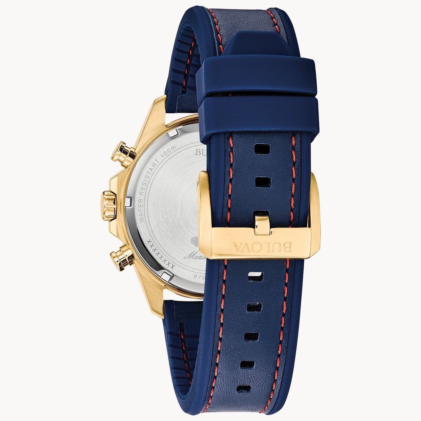 Bulova Marine Star Men's Gold Case Blue Dial Blue Strap 97B168