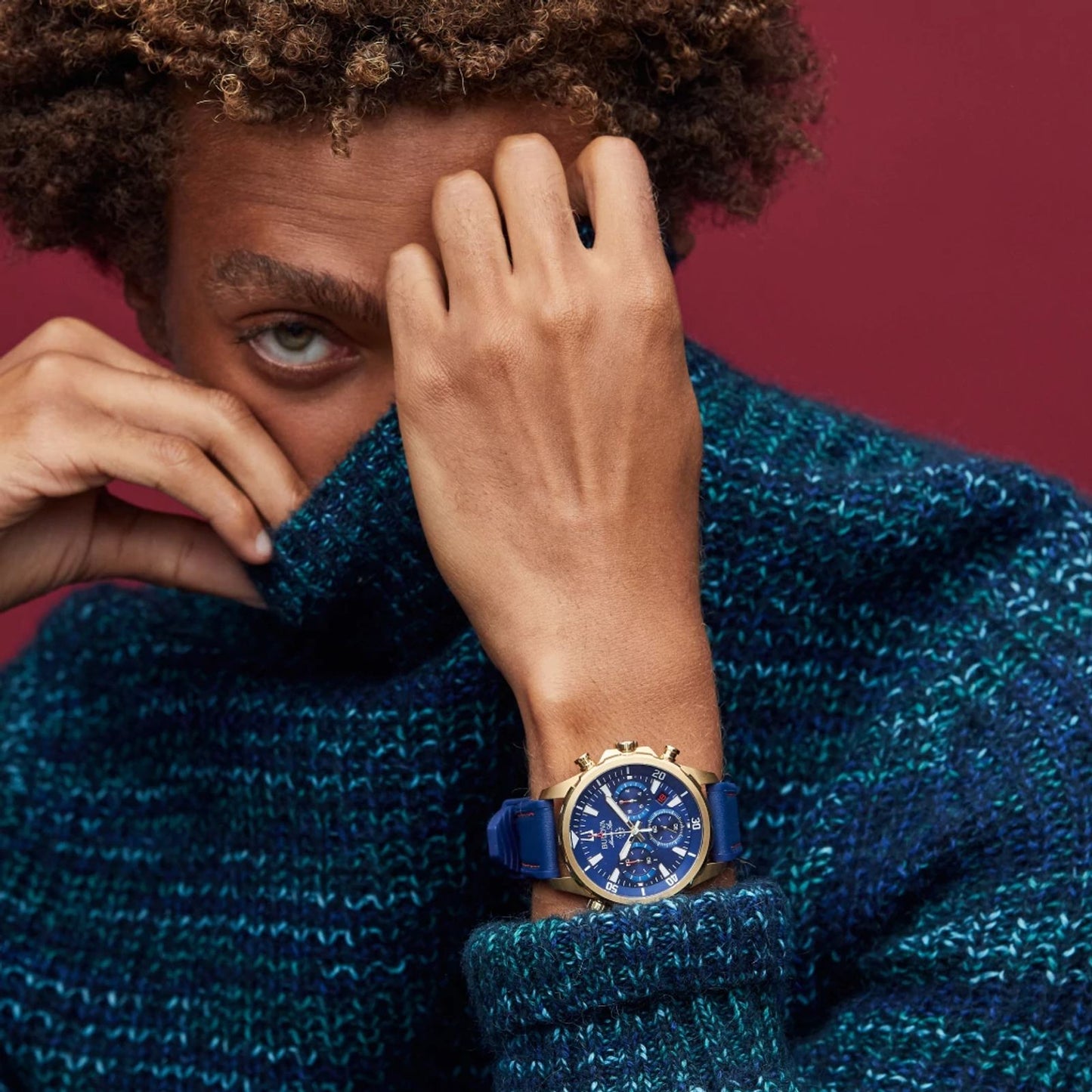 Bulova Marine Star Men's Gold Case Blue Dial Blue Strap 97B168