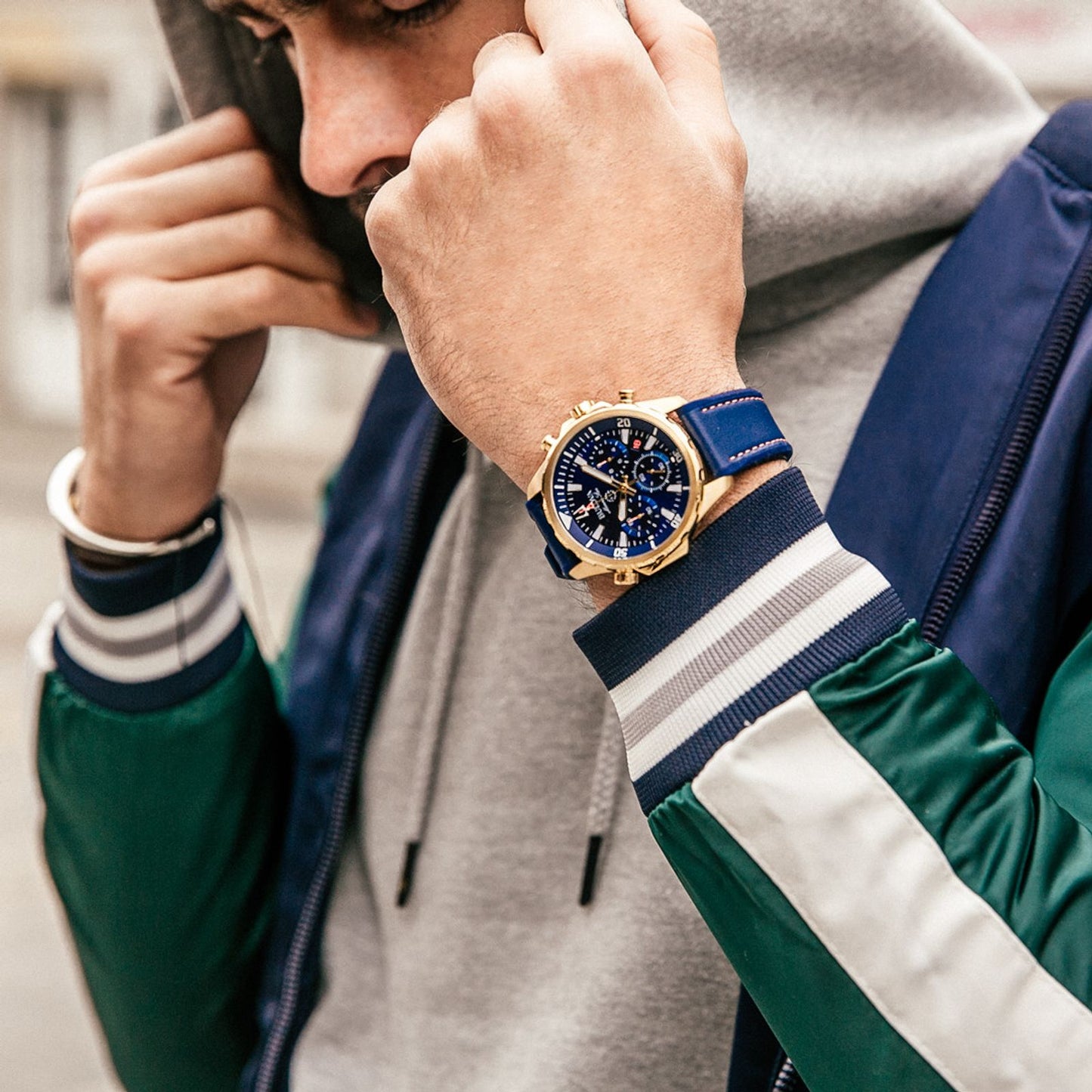 Bulova Marine Star Men's Gold Case Blue Dial Blue Strap 97B168