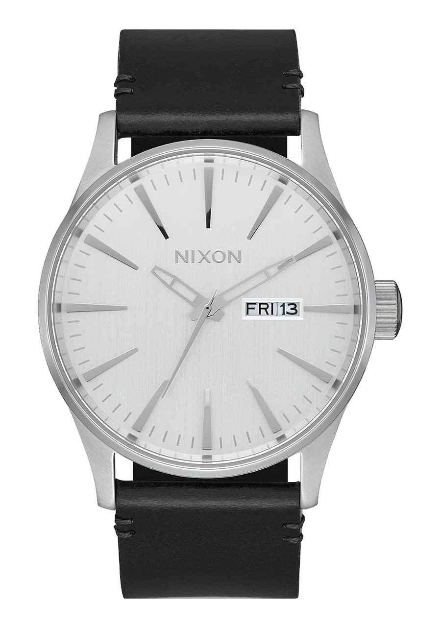 Nixon Sentry Leather Watch All Silver/ Black A105 2871-00