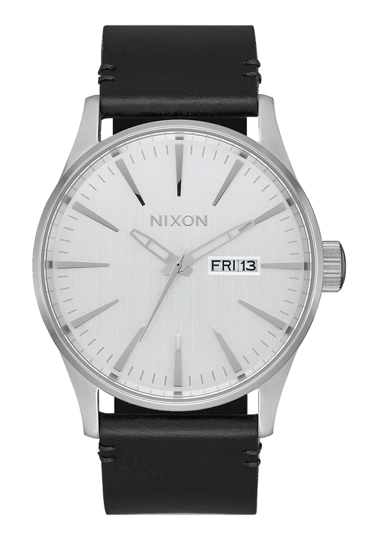 Nixon Sentry Leather Watch All Silver/ Black A105 2871-00