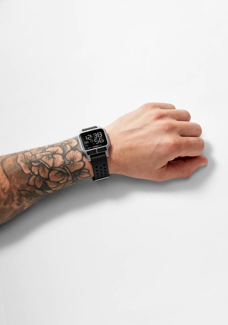 Nixon Heat Silver Digital Black Molded Rubber Strap A1320 130-00