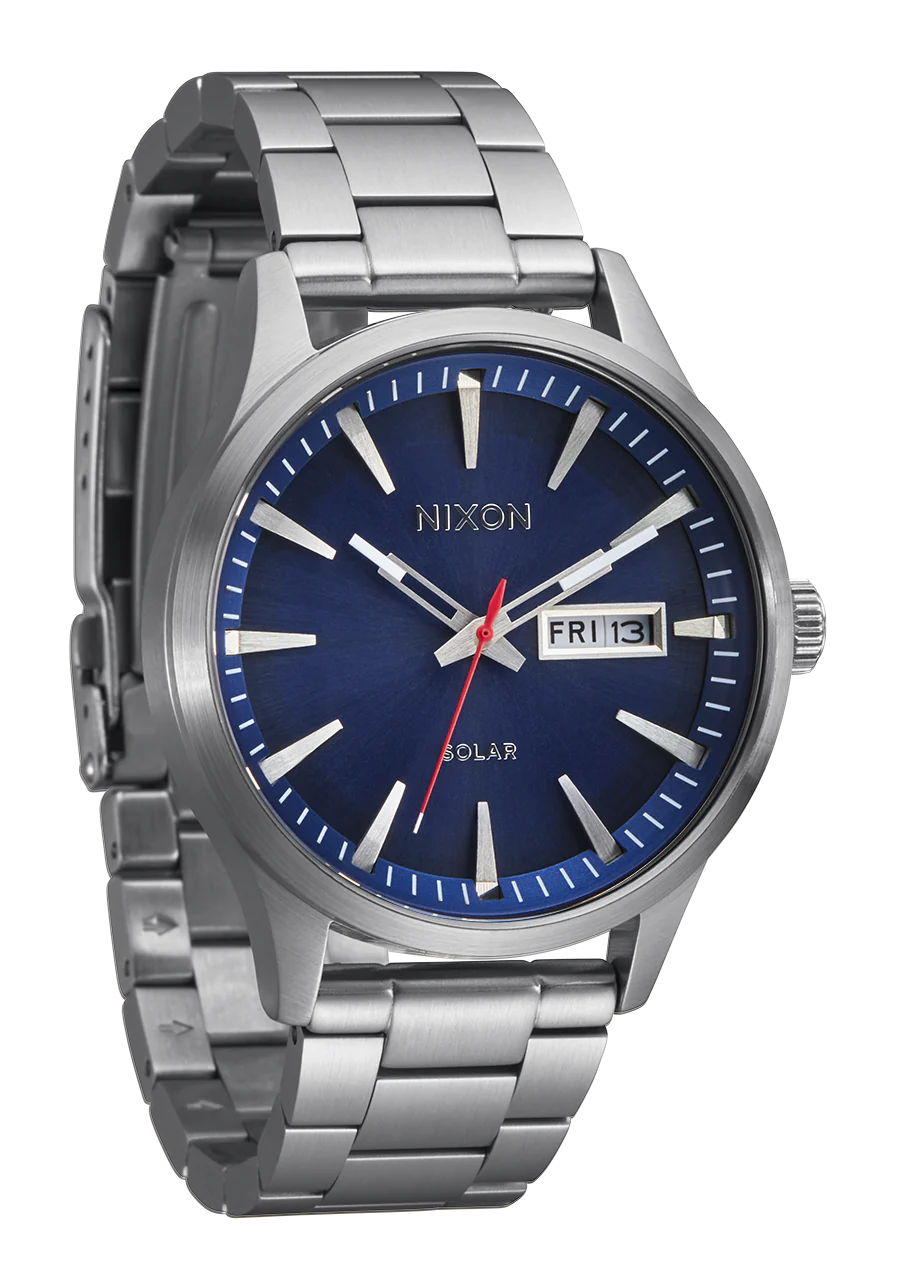 Nixon Sentry Solar Stainless Steel Watch Blue Sunray/Silver A1346 5091-00