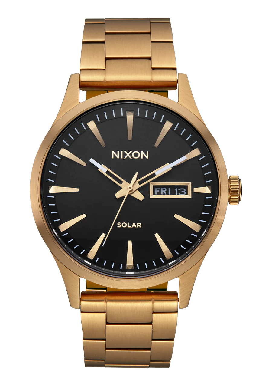 NIXON Sentry Solar Stainless Steel All Gold Black Dial A1346-510-00