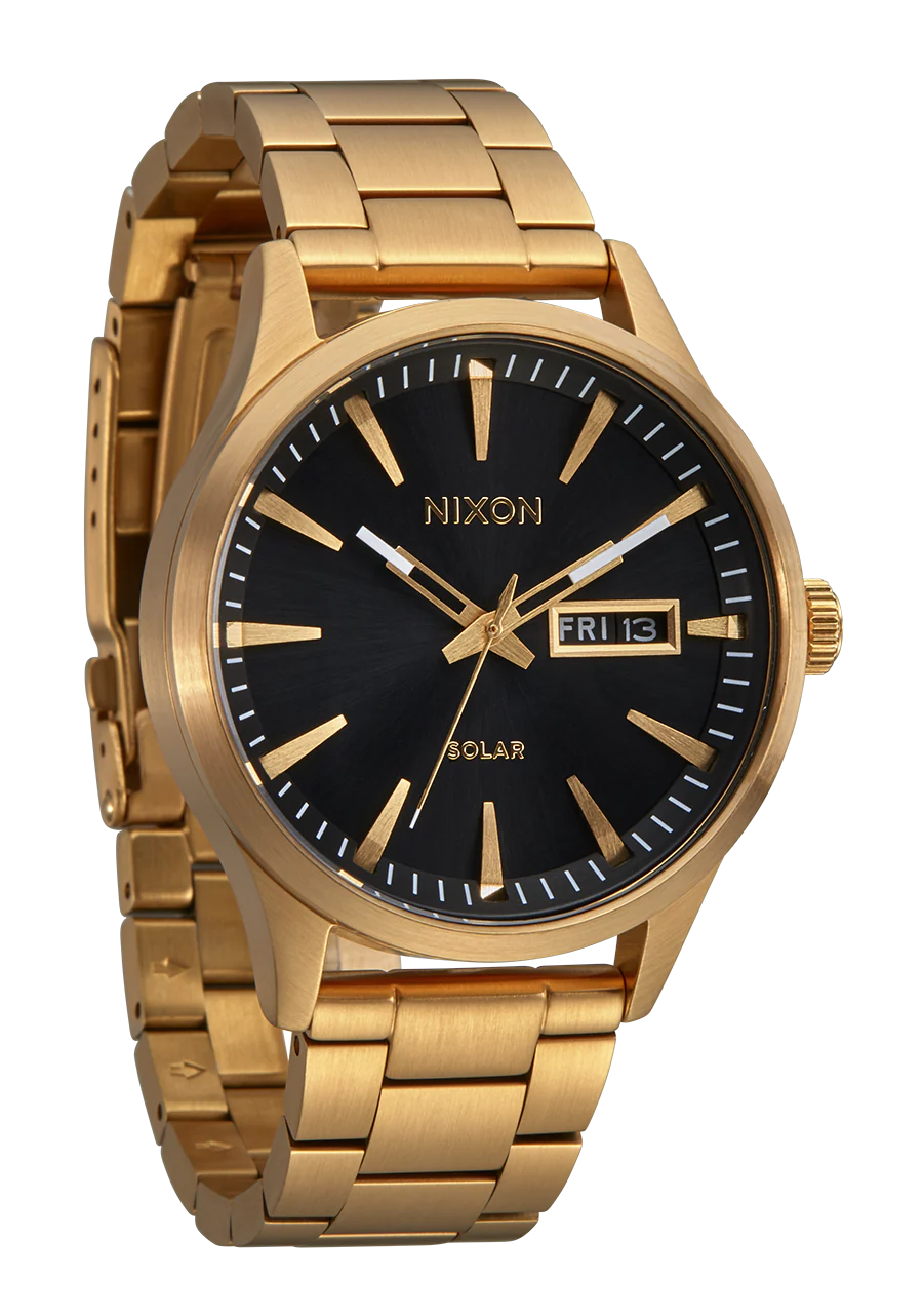 NIXON Sentry Solar Stainless Steel All Gold Black Dial A1346-510-00