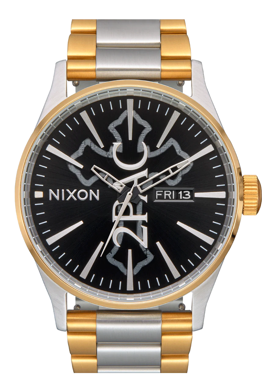 Nixon Sentry Stainless Steel 2PAC Collab Watch Gold/Silver/Black A1379-5196-00