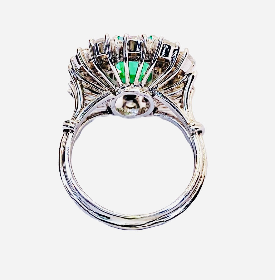 Estate Jewelry 14K White Gold Emerald and Diamond Ring