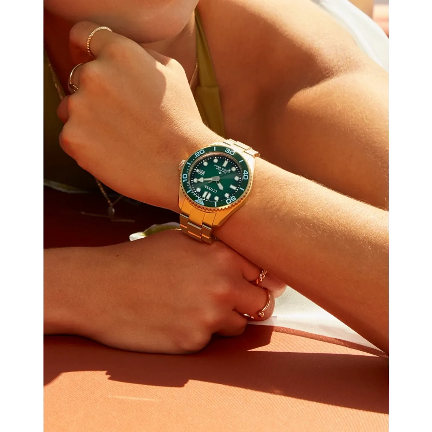 Citizen Promaster Dive Green Dial Gold-tone Stainless Steel Bracelet BN0262-59W