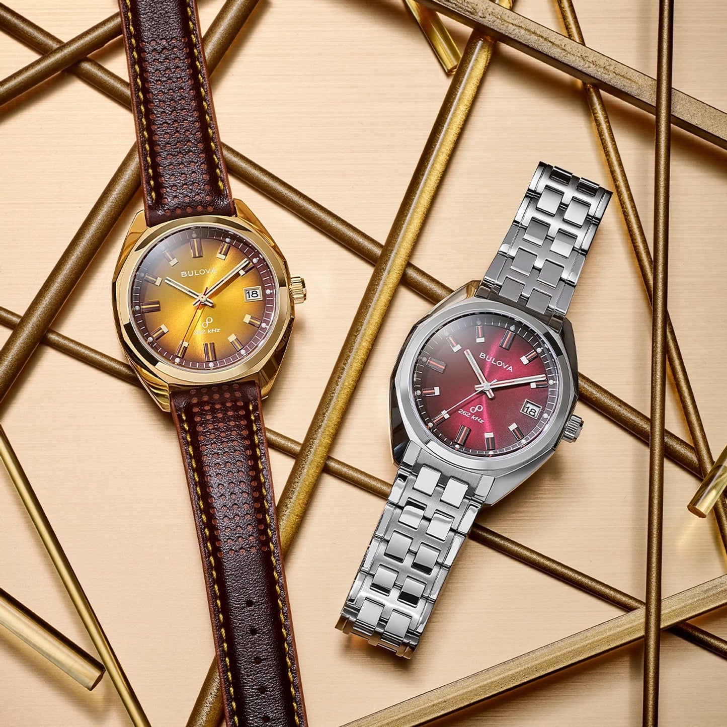 Bulova Jet Star Gold Tone Dial Leather Strap 97B214