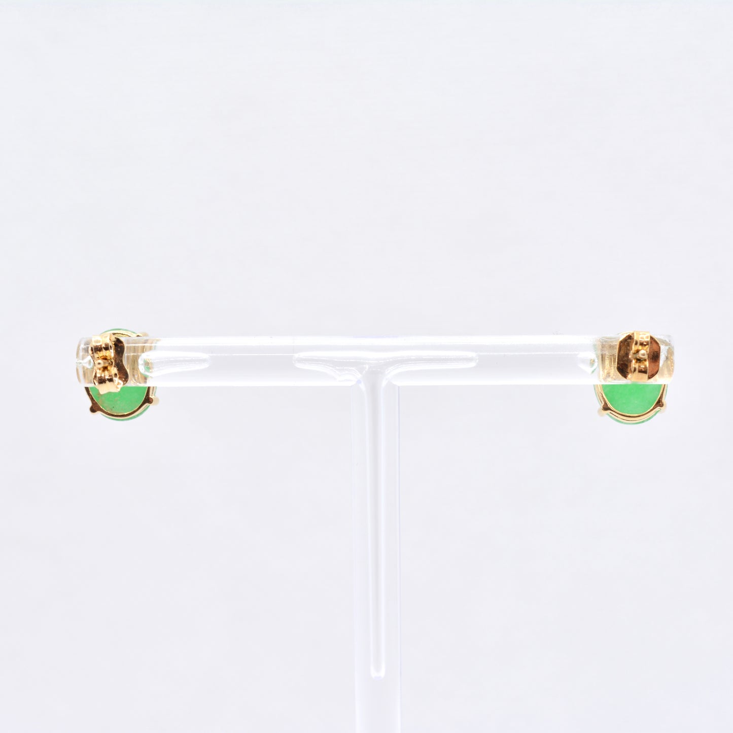 Estate Jewelry 14K Yellow Gold Oval Cabochon Green Stone Stud Earrings