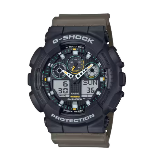 G-SHOCK GA-100 Series Two Tone Utility Watch Black/Olive Green Resin GA100TU-1A3