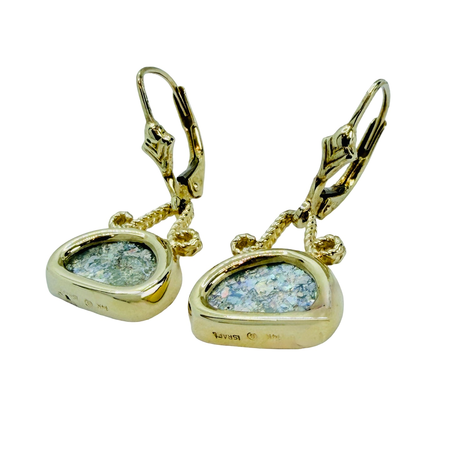 14K Yellow Gold Roman Glass Pendant and Earring Set