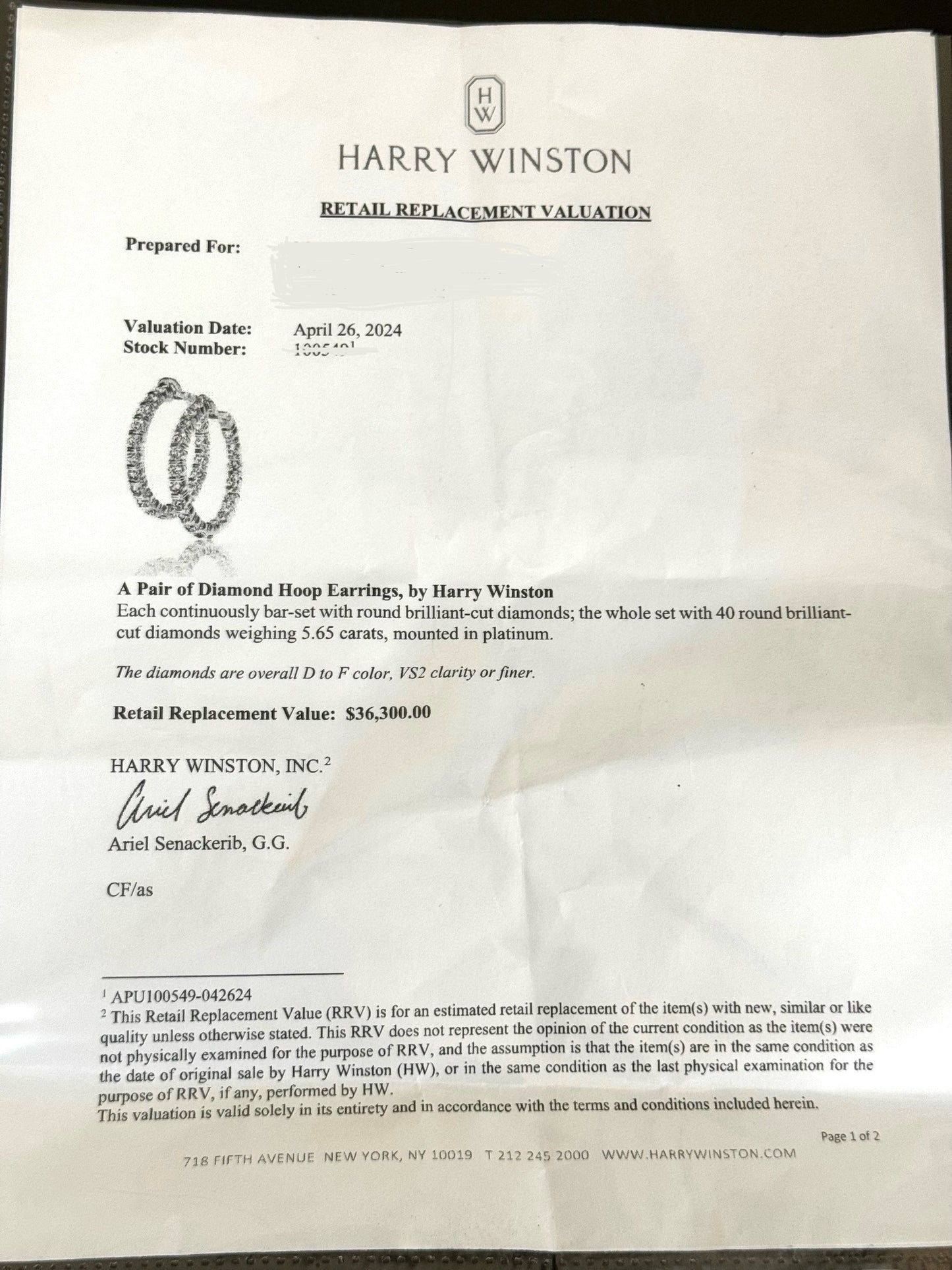 Platinum Harry Winston Diamond Hoop Earrings