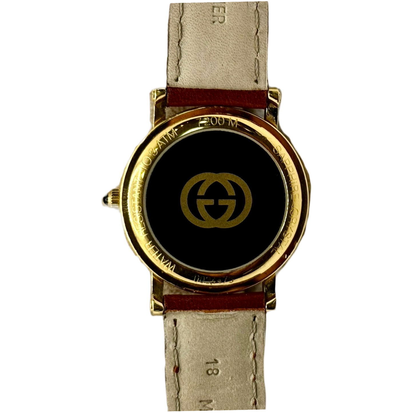 Gucci 7200M 18K Goldplated Case White Dial Brown Leather Strap