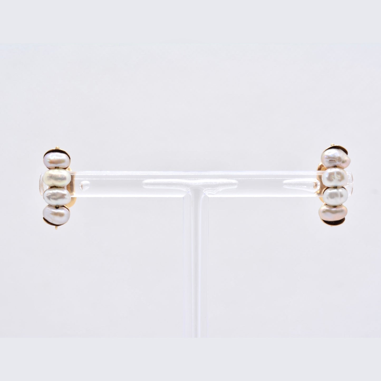 Estate Jewelry 14K Yellow Gold Stacked Rice Pearl Earrings