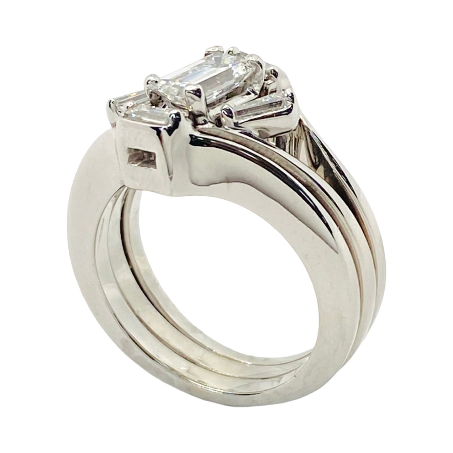 Estate Jewelry 14K White Gold Baguette Ring