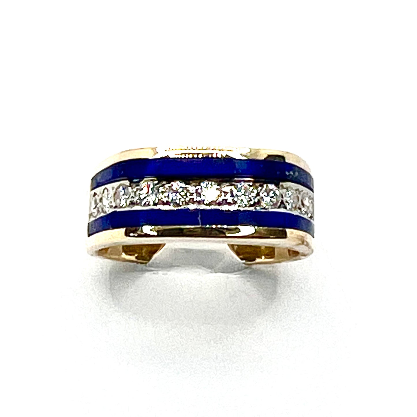 Estate Jewelry 14K Yellow Gold Men's Blue Lapis and Diamond Ring