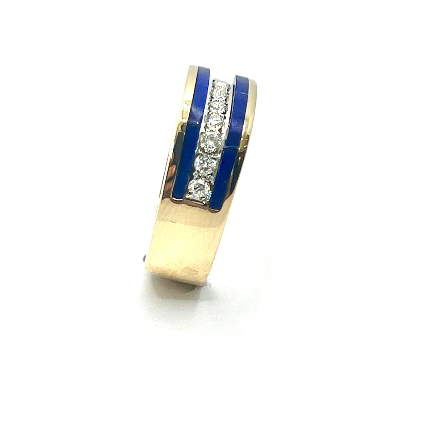Estate Jewelry 14K Yellow Gold Men's Blue Lapis and Diamond Ring
