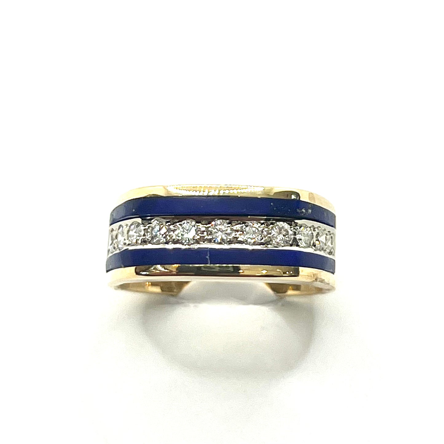 Estate Jewelry 14K Yellow Gold Men's Blue Lapis and Diamond Ring