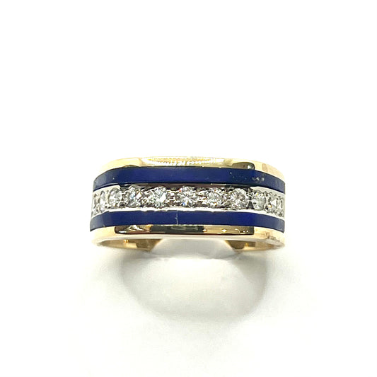 Estate Jewelry 14K Yellow Gold Men's Blue Lapis and Diamond Ring