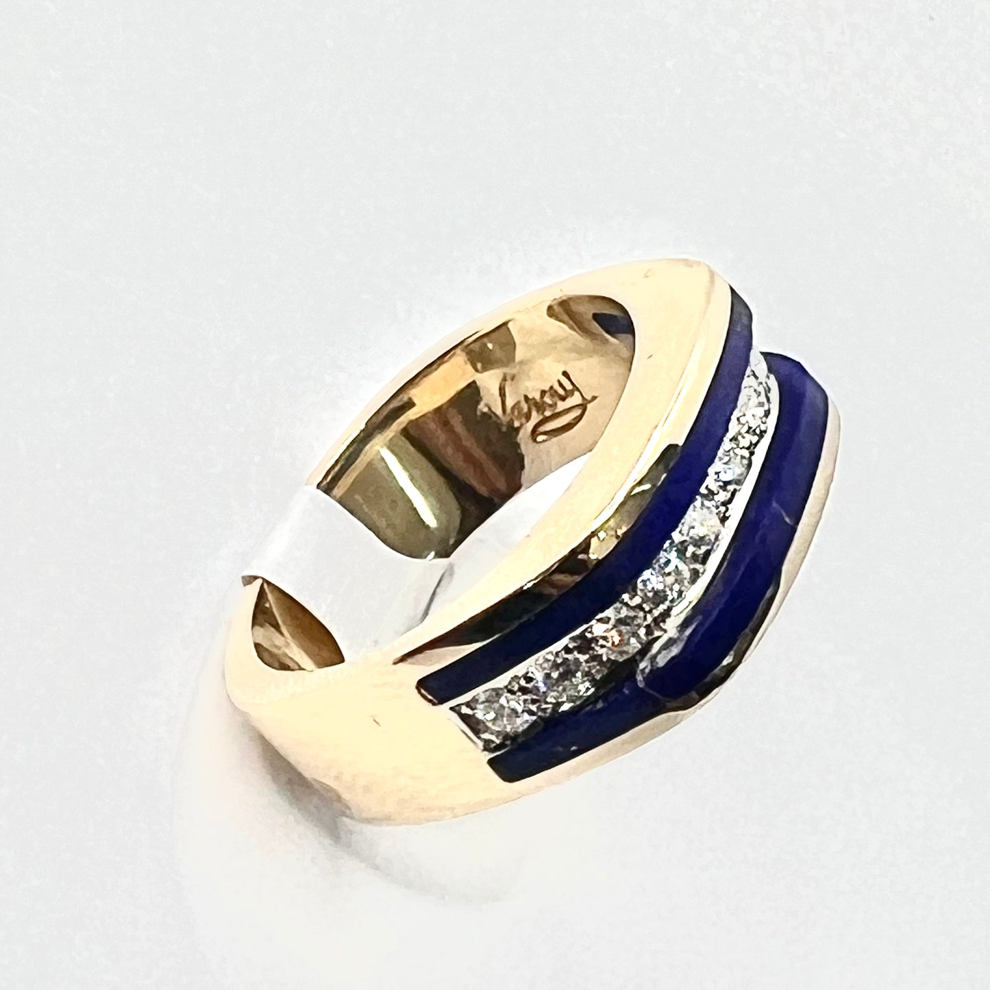 Estate Jewelry 14K Yellow Gold Men's Blue Lapis and Diamond Ring