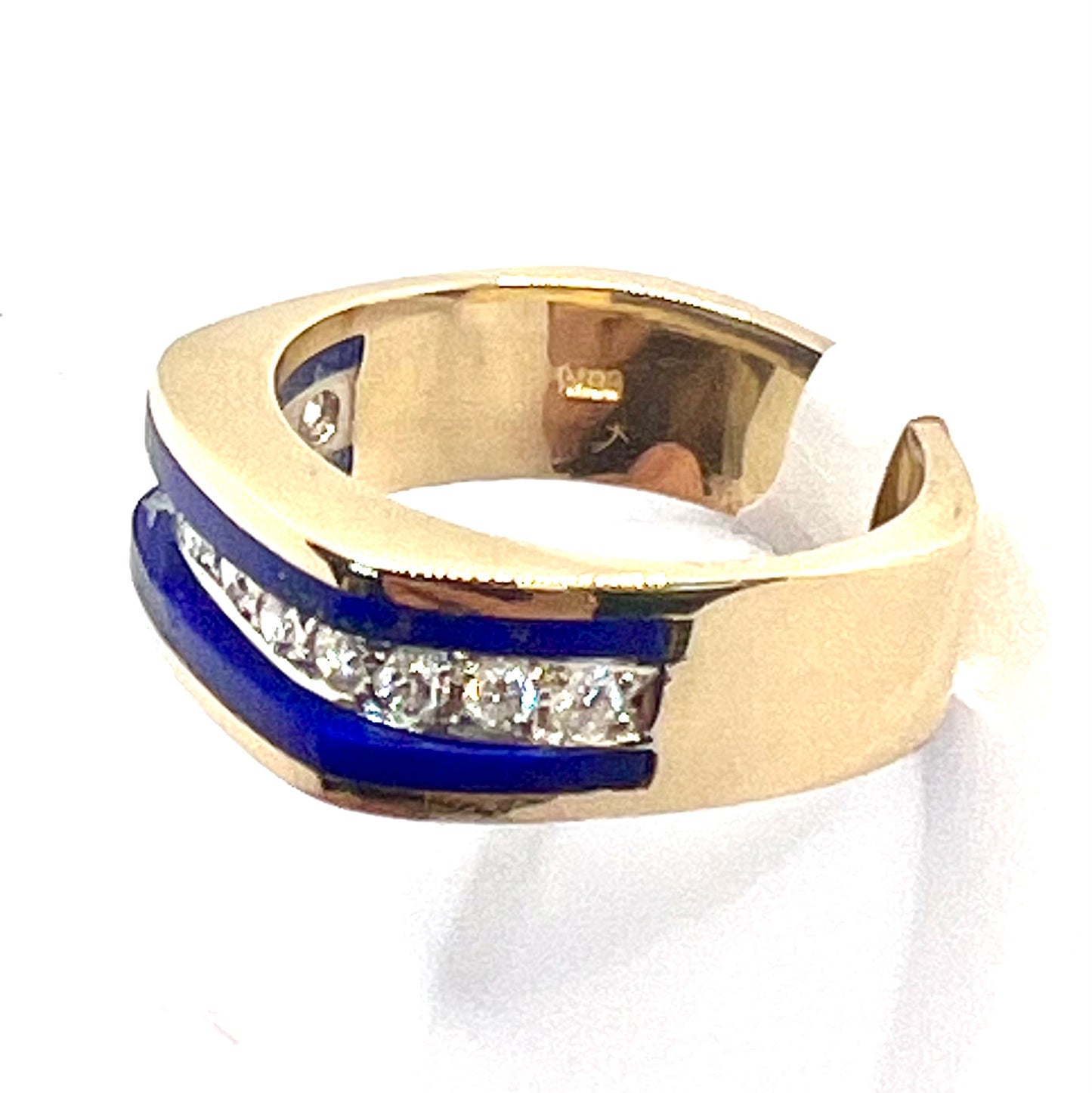 Estate Jewelry 14K Yellow Gold Men's Blue Lapis and Diamond Ring