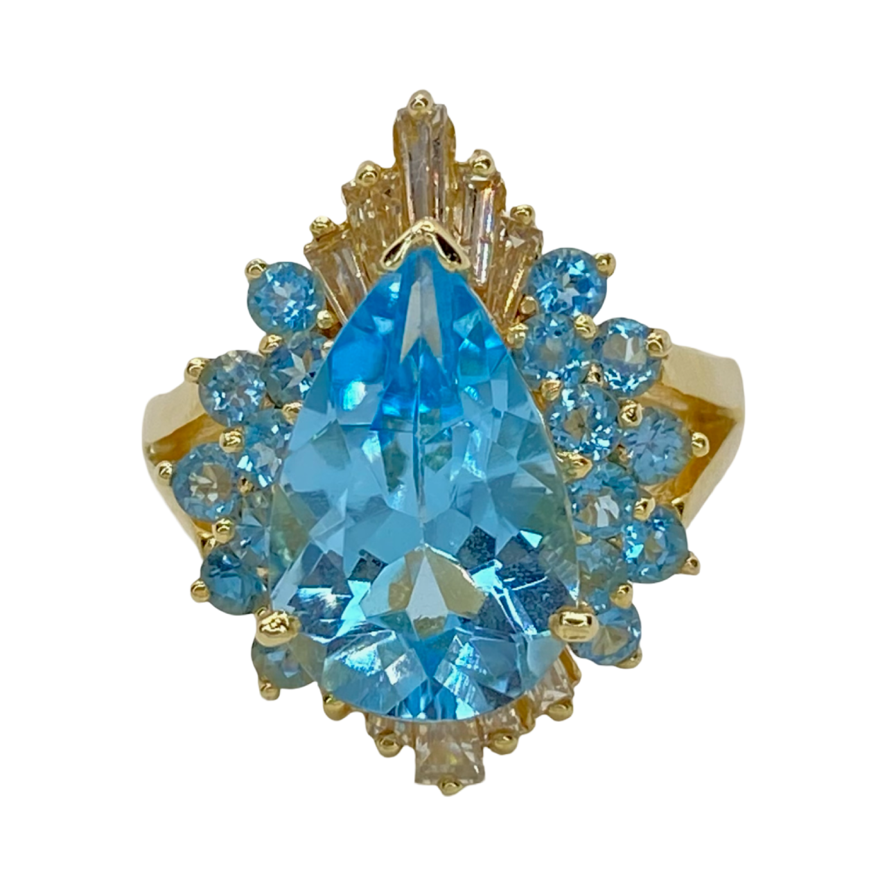 14K Yellow Gold Blue Topaz Ring with Diamonds 0.80 Carats