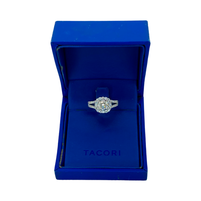 Estate Jewelry 18K White Gold Tacori Setting Round Diamond Halo Ring