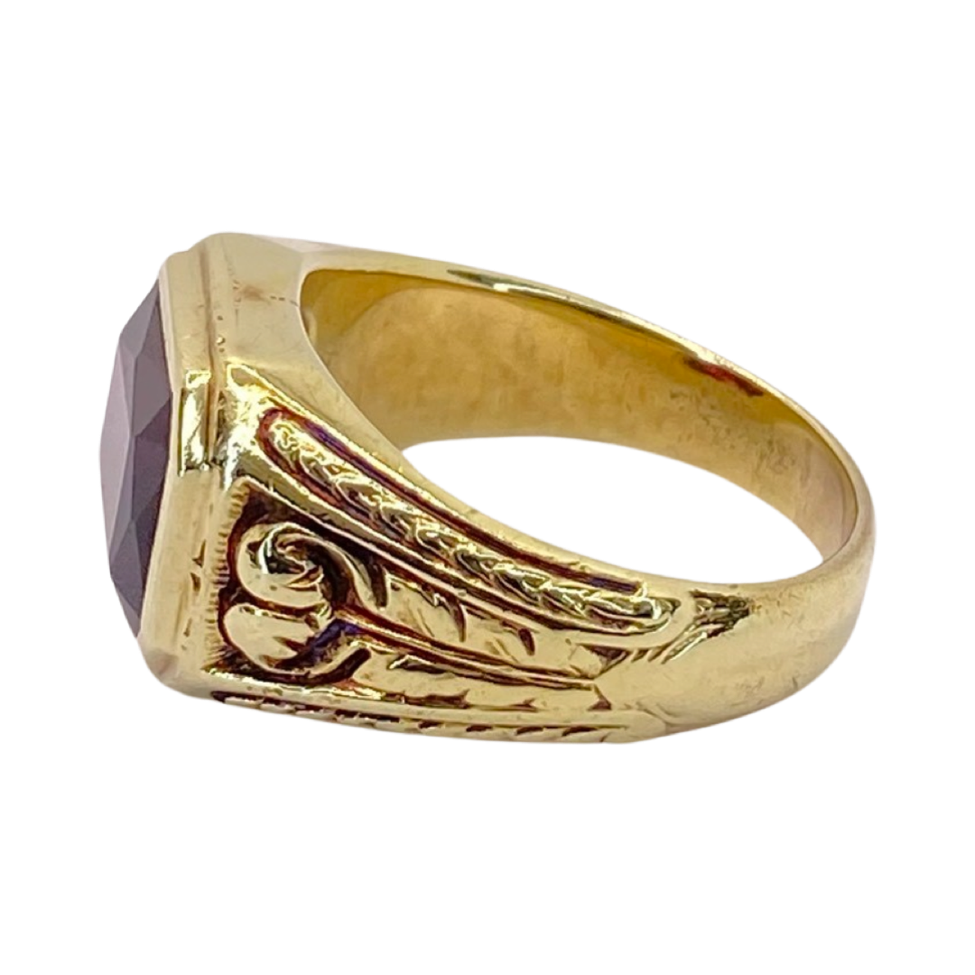 Estate Jewelry 14K Yellow Gold Mens Garnet Ring