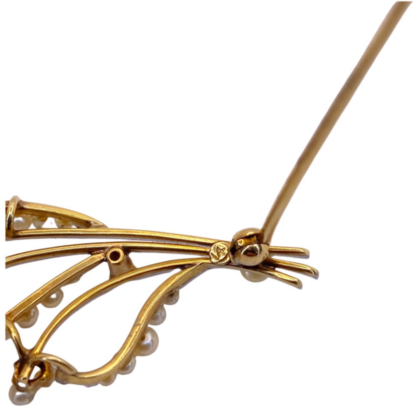 Estate Jewelry 14K Yellow & White Gold Pearls and Diamond Brooch