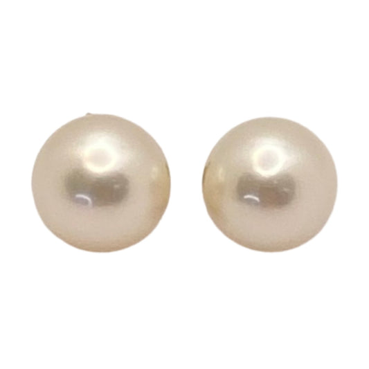 14K Yellow Gold Pearl Stud Earrings 12mm