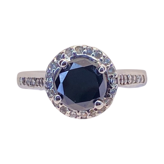 14K White Gold 1.20 Carats Black Diamond Ring