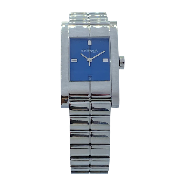 S.T. Dupont Geometrie Blue Date Paris Quartz Watch Stainless Steel Bracelet