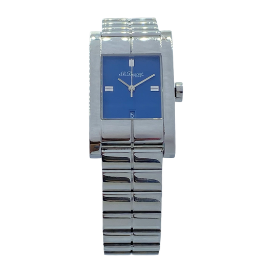 S.T. Dupont Geometrie Blue Date Paris Quartz Watch Stainless Steel Bracelet