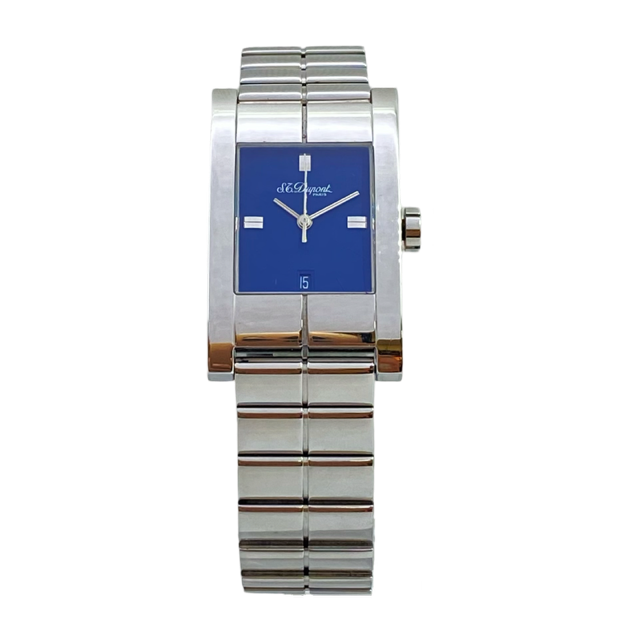 S.T. Dupont Geometrie Blue Date Paris Quartz Watch Stainless Steel Bracelet