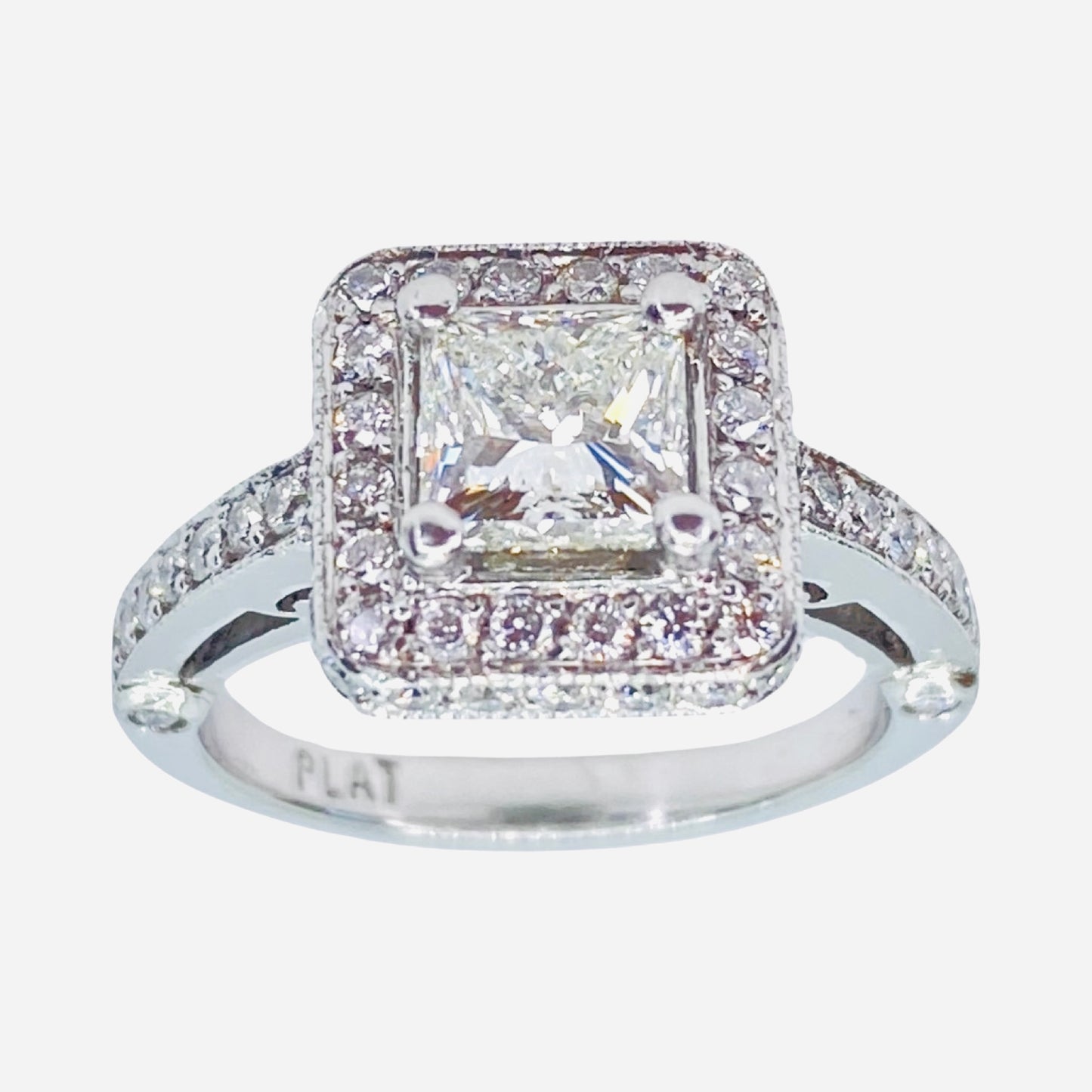 Platinum Princess Cut Diamond Halo Ring