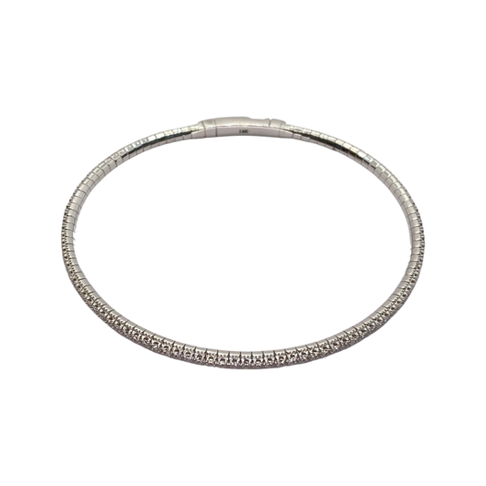 14K White Gold 1.00CT Tennis Bangle Flexible Bracelet