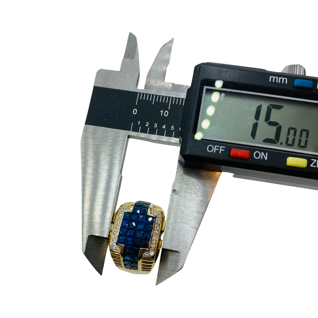 Estate Jewelry Mens 18K Yellow Gold Blue Sapphire and Diamond Ring