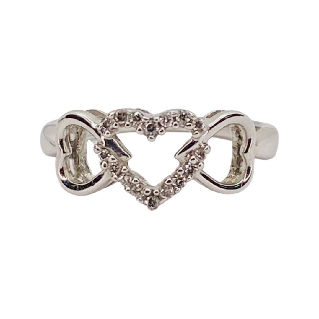 10K White Gold Heart Trio Ring