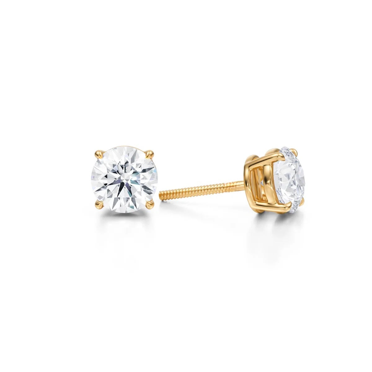 Lab Grown Round Brilliant Diamond 14K Yellow Gold Stud Earrings 1.50 Carats F,VSI