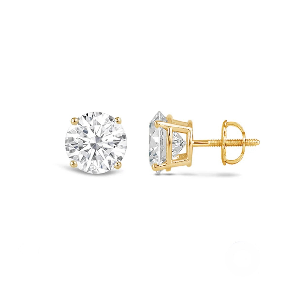 Lab Grown Round Brilliant Diamond 14K Yellow Gold Stud Earrings 1.50 Carats F,VSI