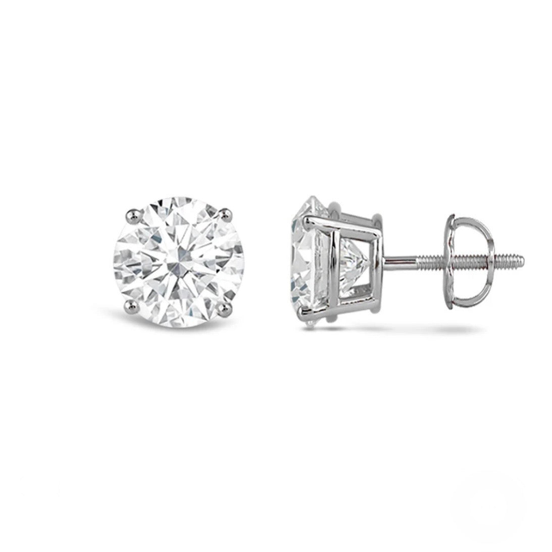 Lab Grown Round Diamond 14K White Gold Stud Earrings 4.14 Carats E,VS1