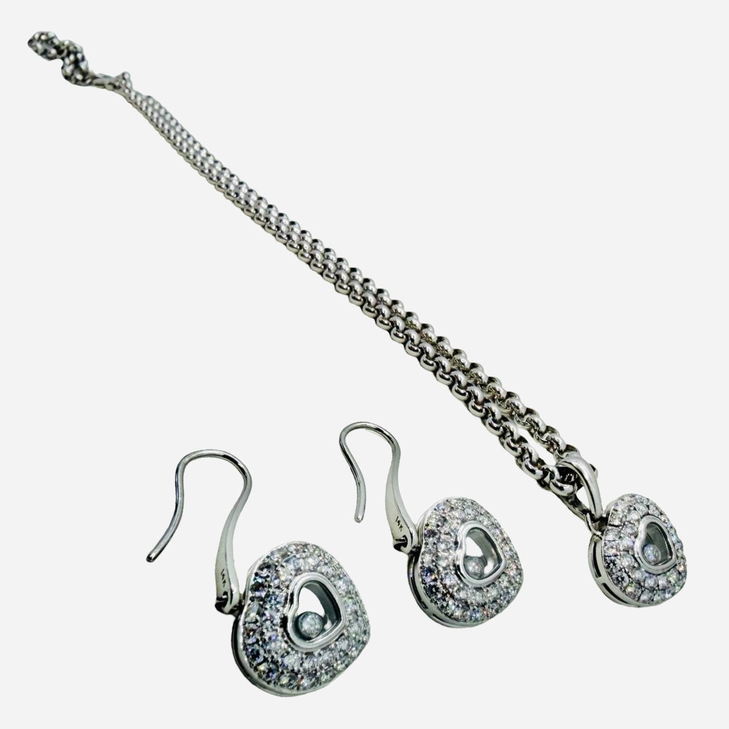 Chopard Single Floating Happy Diamond Pavé Puffed Heart Pendant and Earring Set