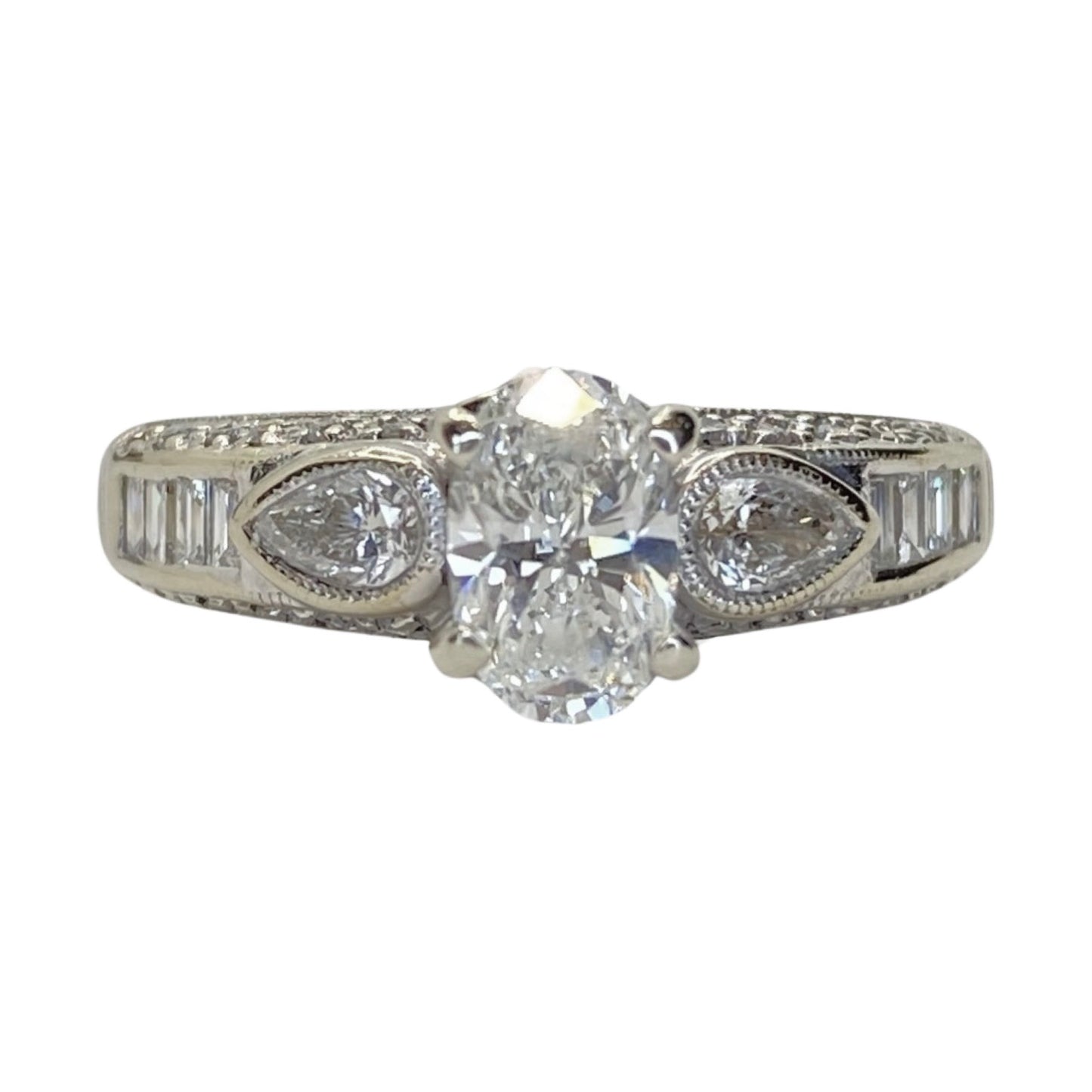 Estate Jewelry 18K White Gold Oval Diamond Center Engagement Ring