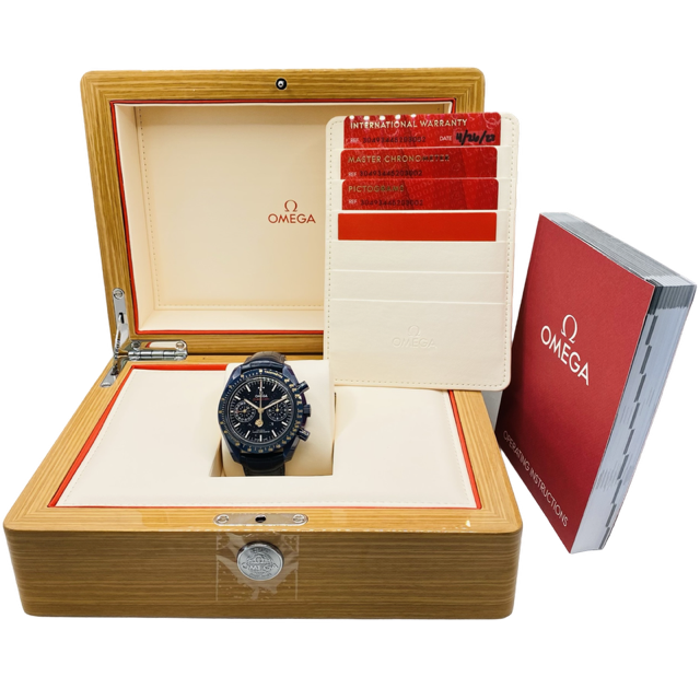 Omega Speedmaster Moonphase Blue Side of the Moon 44.25mm Blue Ceramic on Leather Strap 304.93.44.52.03.002