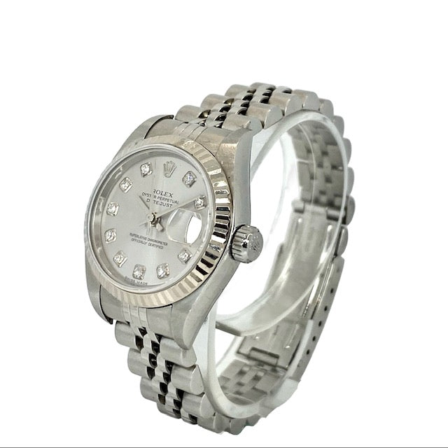 Rolex Lady Datejust 18K White Gold and Steel 26mm Factory Rhodium Diamond Dial Jubilee Bracelet 79174
